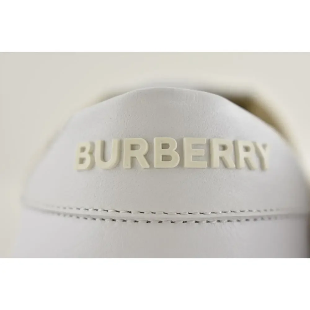 Burberry Salmond Vintage Check White Leather Logo Lace Up Low Top Sneaker 41